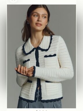 Anthropologie NVLT Crochet Knit Collard Jacket NWT